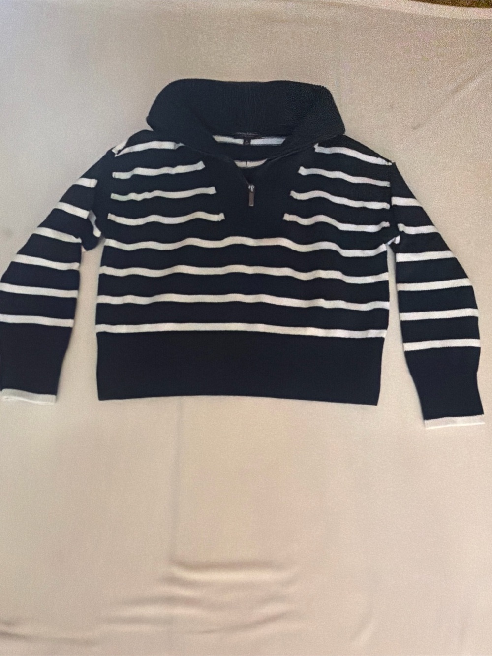 Striped Black and White Shawl Zip Collar cropped Sweater organic cotton